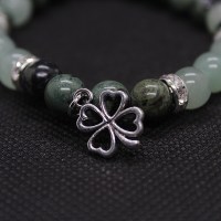 Bracciale diaspro e avventurina verde con quadrifoglio